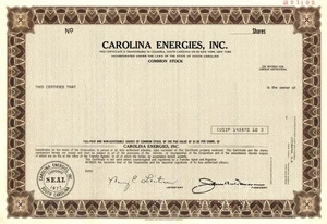 Carolina Energies, Inc. - Specimen Stocks & Bonds - Bild 1 von 1