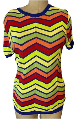 Gianni Versace De Colección Años 90 Seda Larga Malla Tejido Top con Vivas Rayas Chevron 38-40 Foto 1 de 4