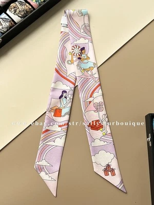 Sallys Boutique 18 Momme Twill Silk Scarf Ribbon Cloud Girls Necktie Headband - Image 1 of 4