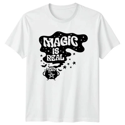 Magic Is Real Witchcraft Occult Mens T-Shirt Womens Tee Cauldron Graphic Top - Image 1 of 4