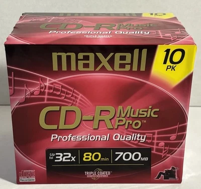Brand New Maxell CD-R Music Pro Professional Quality 700MB 80min 10-Pack SEALED - Image 1 of 4