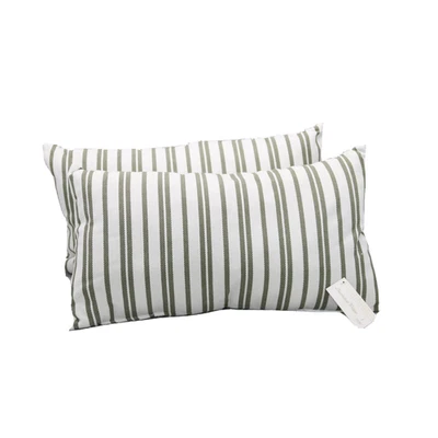 Set of 2 Decorative Lumbar Throw pillows Green and White Stripe 10" x 18" - Image 1 of 4