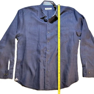 Camisa de verano Tommy Bahama de lino para hombre mediana azul marino con botones Foto 1 de 4