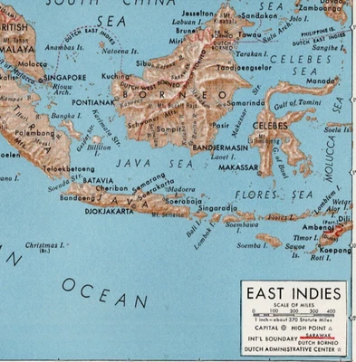 Небольшая винтажная карта Ост-Индии, Индонезии, Филиппин, Малайского архипелага 1922–1948 гг. - Изображение 1 из 2