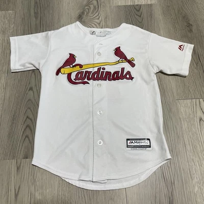 Camiseta de los Cardenales de San Luis Juvenil Pequeña Blanca #4 Yadier Molina Majestic MLB Foto 1 de 4