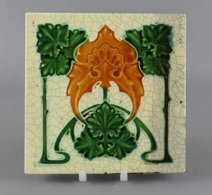 Antique Art Nouveau Rhodes Tile Co Majolica Fireplace Tile Regd Design c.1906 - Picture 1 of 15