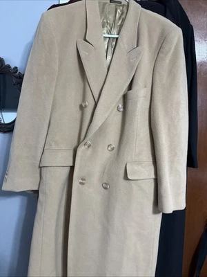Abrigo Largo De Colección Cachemira Beige Doble Pecho Hecho en Hungría Hombre’s 42 Foto 1 de 4