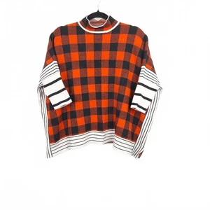 Shein Damen rot schwarz weiß kariert kastig Pullover hochgeschlossen klein Poncho Stil - Bild 1 von 3