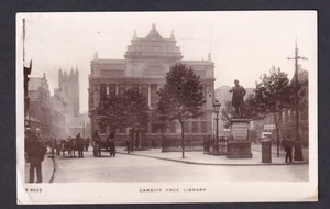 Wales CARDIFF street scene Free Library Kingsway - 1913 RPPC real photo postcard - Picture 1 of 2
