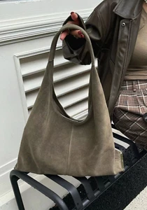 Genuine suede leather tote shoulder underarm bag - Picture 1 of 6