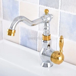 Gold & Chrome Brass Bathroom & Kitchen Faucet Swivel Single Handles Mixer Tap - Picture 1 of 10