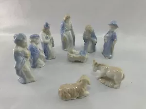 Vtg Colonial Candle 8Pc Nativity Set Blue White Jesus Mary Joseph Wise Men Japan - Picture 1 of 12