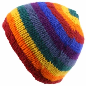 RAINBOW Beanie Hat Wool Knit Stripe LOUDelephant Fleece Lined Warm Winter - Picture 1 of 5