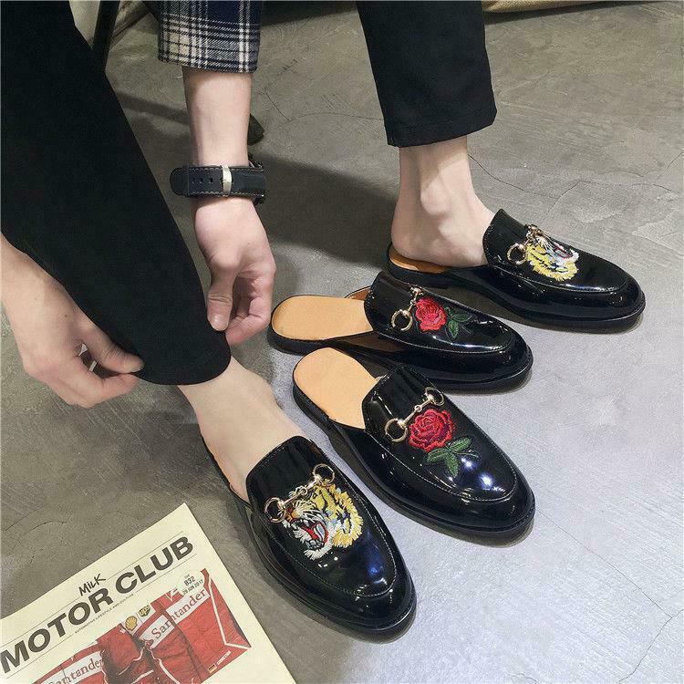 chic Mens Patent Leather Backless Mules 