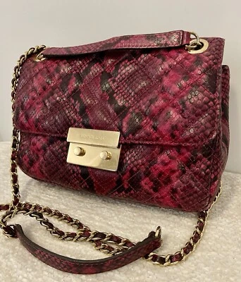 AUTÉNTICO Bolso Bandolera/Hombro Michael Kors Sloan Rosa Estampado Serpiente Acolchado Foto 1 de 4