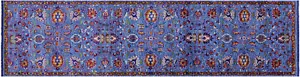 Blauer Läufer Wolle & Seide traditionell handgefertigt Teppich 2 Fuß 6 Zoll x 9 Fuß 10 Zoll - Q23399 - Bild 1 von 8