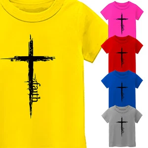 Distressed Christianity Jesus Faith Cross Kid's T Shirt Religious Gift New Tee - Picture 1 of 13