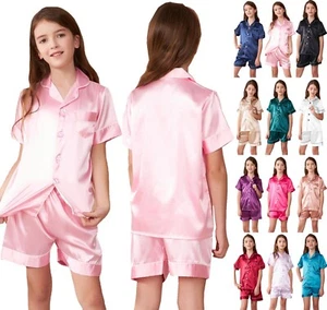 EE. UU. Niños Niñas Pijamas de Seda Prendas para dormir Prendas para dormir de satén Trajes Niños - Imagen 1 de 32