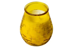 Yellow Low Boy Candle With 70 Hour Burn Time Wax Filled Glass Jar Indoor Outdoor - Picture 1 of 12