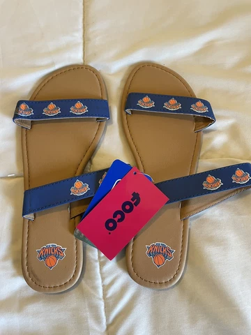 WOMENS NBA New York Knicks FOCO Tan/Blue Women's Sandal/Shoes Size L (9/10) Cover