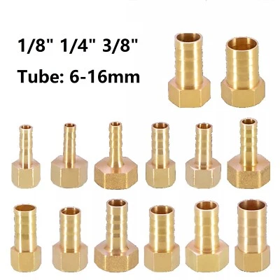 Hose tail adapter Brass 1/8" 1/4" 3/8" BSP female to 6/8/10/12/14/16mm tube - Image 1 of 4