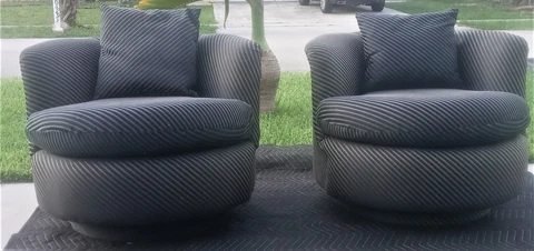 Vintage Mid Century Modern Pair Of Swivel Drum Armchairs On Raised Platform Base Cover