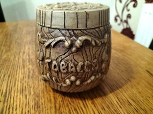 VINTAGE TOBACCO JAR FAUX CARVED WOOD TIGHT SEAL LID - Picture 1 of 4