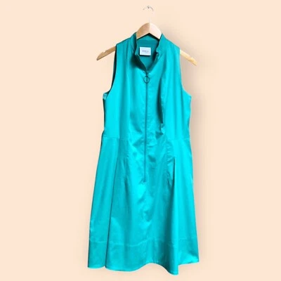 Vestido MIDI para mujer AKRIS Punto Designer azul turquesa verde azulado sin mangas con cremallera 10 Foto 1 de 4