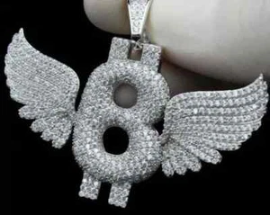 Colgante con letras personalizadas de moissanita real de corte redondo de 3 quilates enchapado en oro blanco de 14 quilates plateado - Imagen 1 de 8