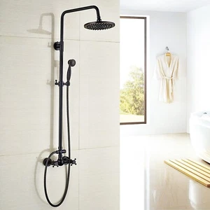 Walling Mount Exposed Shower System 8'' Rain Shower Head 2 Handle Antique Bronze - Picture 1 of 9