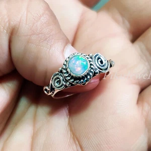 Fire Opal Gemstone 925 Sterling Silver Ring Handmade Anniversary Gift Jewelry - Picture 1 of 9