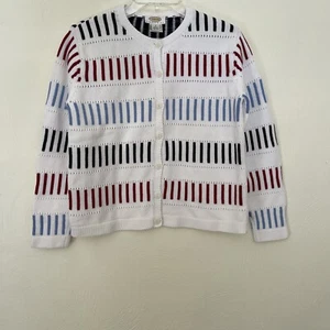 Talbots Damen Petites S Strickjacke Button Down Pullover weiß rot, blau und schwarz - Bild 1 von 13