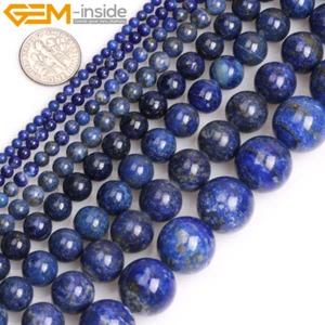 Natural Gemstone Lapis Lazuli Stone Round Loose Beads For Jewelry Making 15" - Picture 1 of 37