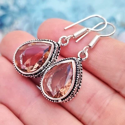 Morganite Handmade Gemstone Silver Earring 925 Sterling Silver  Jewelry Earring - Image 1 of 2