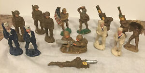 Vintage WWII Playwood Composition Soldiers Lot of 14 Army Navy Gunners Parachute