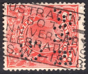 KGV 2d Red Australia G NSW Punctured Perfin -150th Anniversary Slogan - Picture 1 of 1