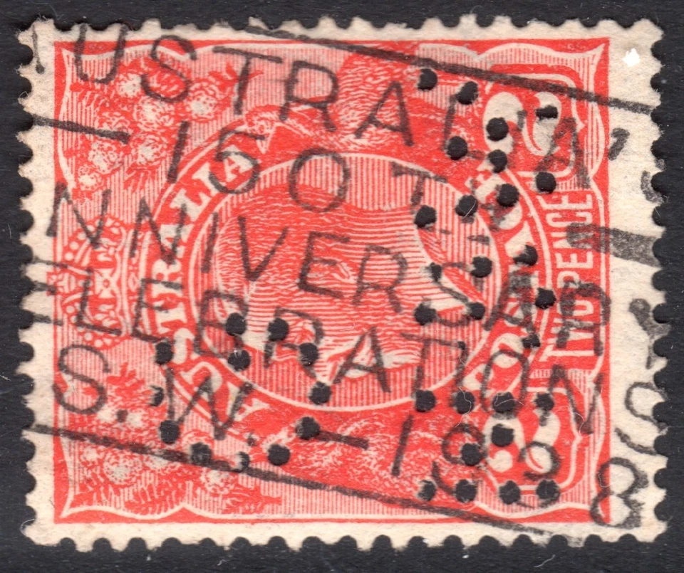 KGV 2d Red Australia G NSW Punctured Perfin -150th Anniversary Slogan - Image 1 of 1