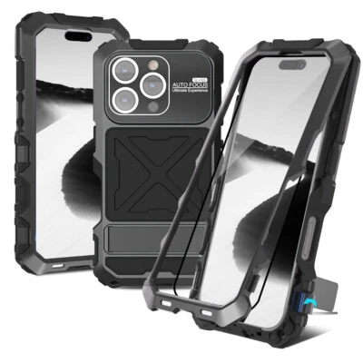 For iPhone Screw Free Shockproof Rugged Metal Case with Screen Protector Stand - Image 1 of 4