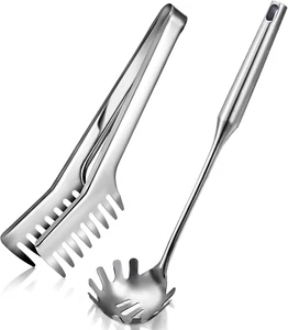 2 Pcs Stainless Steel Pasta Spoon with Teeth Large Spaghetti Utensil, 9.4'' Tong - Picture 1 of 12
