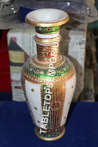 14" Hand Painted White Marble Flower Pot Design Hallway Bedroom Gift Decor H5724 - Picture 1 of 8