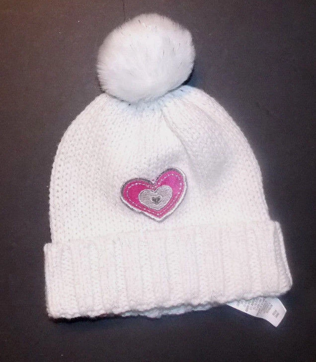 Sombrero de invierno The Children's Place para niñas pequeñas blanco con corazón talla 18-24M nuevo sin etiquetas Foto 1 de 1