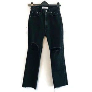 A&F Black Distressed Ultra High Rise Ankle Straight Jeans Women’s size 25 short - Picture 1 of 8