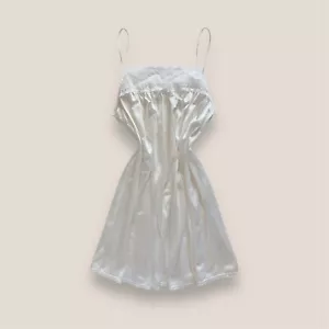 🐇👡 Vestido sin mangas vintage años 90 Miss Elaine blanco satinado encaje - Imagen 1 de 9