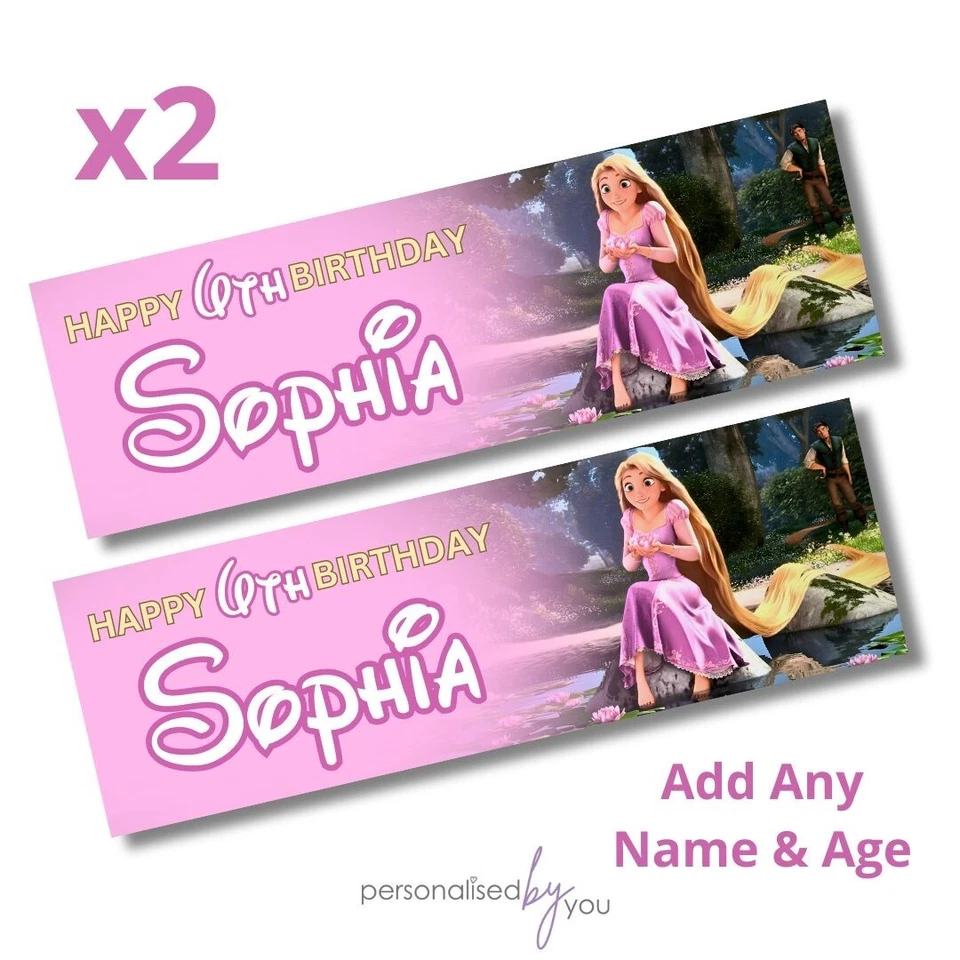 2x Cartel Personalizado Disney Princesa Rapunzel Cumpleaños GRANDE Niños Fiesta Foto 1 de 1