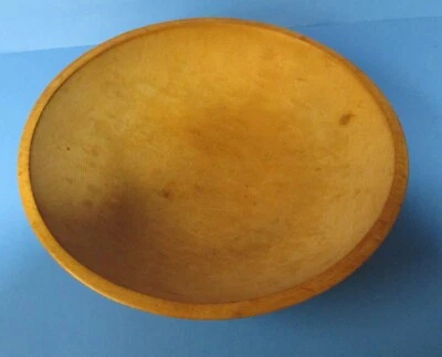 primitive Munising wood bowl dough salad centerpiece farmhouse finish wear rj - Image 1 of 4
