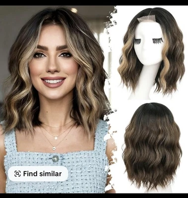 Парик премиум-класса AISI темно-коричневый короткие волнистые волосы 14 дюймов натуральный новый - Изображение 1 из 4