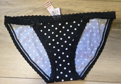 NUEVO CON ETIQUETAS Victoria's Secret Lunares Algodón Encaje Tanga Baja Bikini Bragas Lazos S Foto 1 de 3