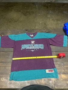 Vintage 90s Anaheim Mighty Ducks Shirt Size L Disney Hockey 3/4 Sleeves PRO EDGE - Bild 1 von 6