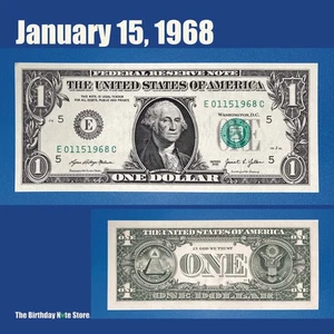 January 15, 1968 Birthday Anniversary $1 One Dollar Bill Serial Number 01151968 - Picture 1 of 2