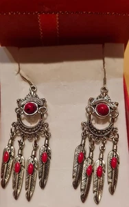 Vintage Koralfeder Ohrstecker, Indianer Stil. Sehr selten. - Bild 1 von 9